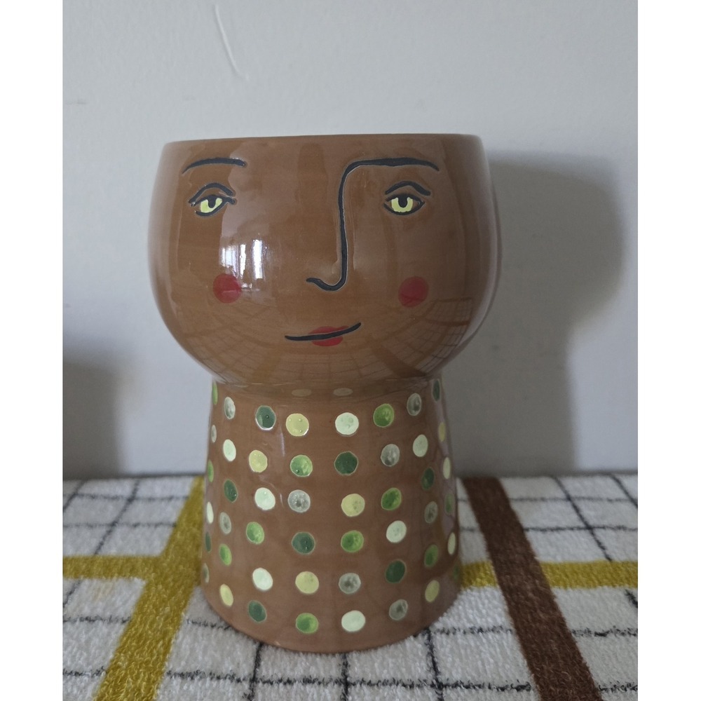 Opalhouse Target Boho Face Planter Ceramic Vase Folk Art Head Pot Brown
